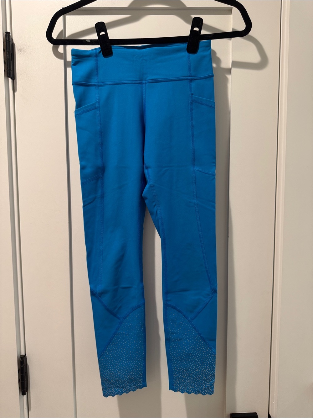 Bright Blue Performance Leggings with reflective Hem